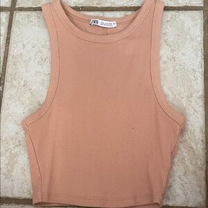 Zara Women's Beige Ribbed Crop Top
